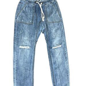 One Teaspoon Denim Joggers Boyfriend Fit Distressed Drawstring Waist X Small